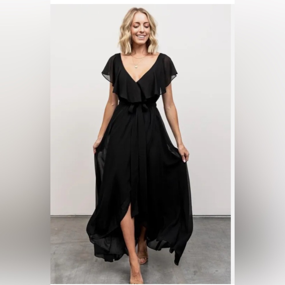 Baltic Born Katya Ruffle Maxi Dress Black Chiffon Bridesmaid Dress